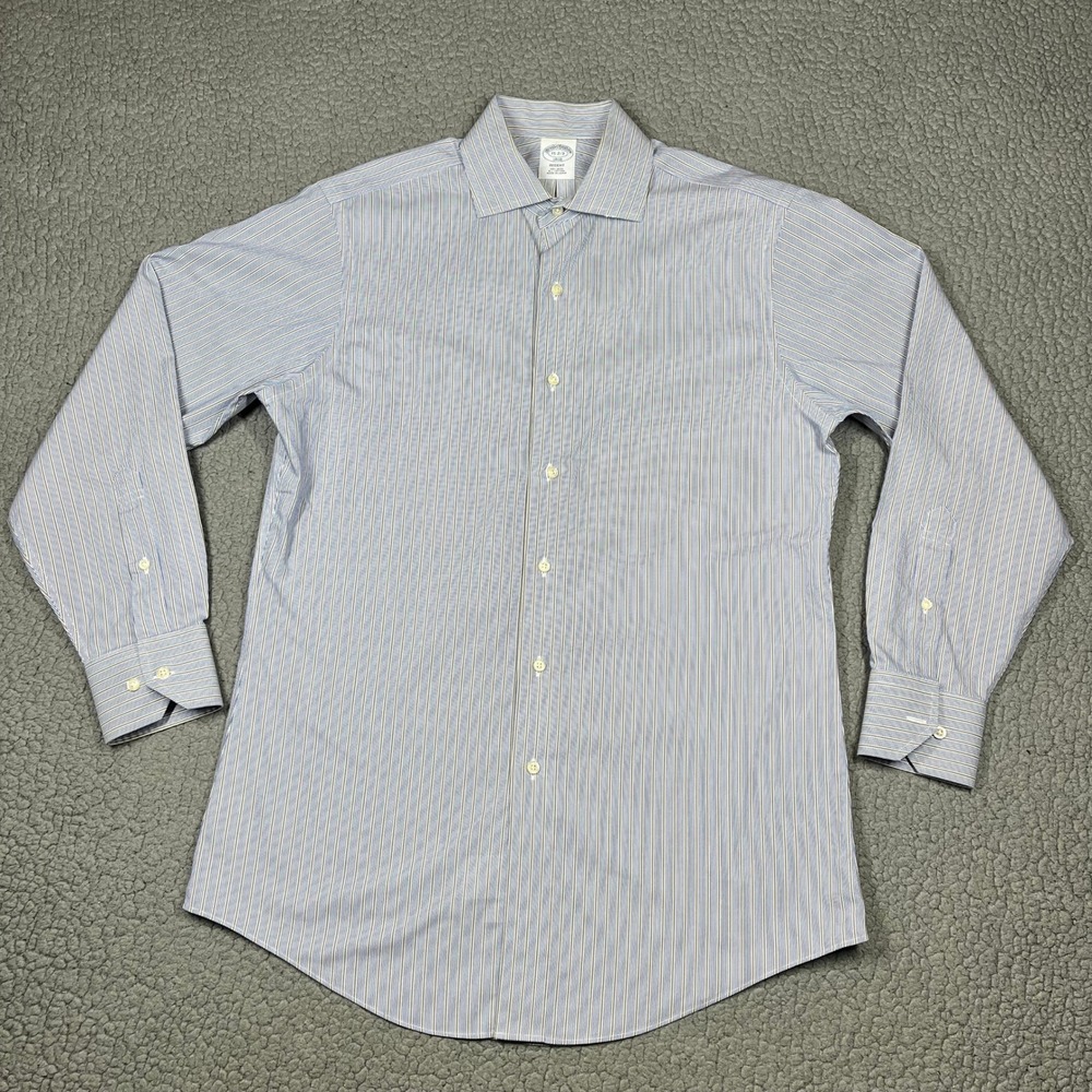Brooks Brothers Dress Shirt Mens 15 2/3 Regent Non-Iron Striped Blue Classic